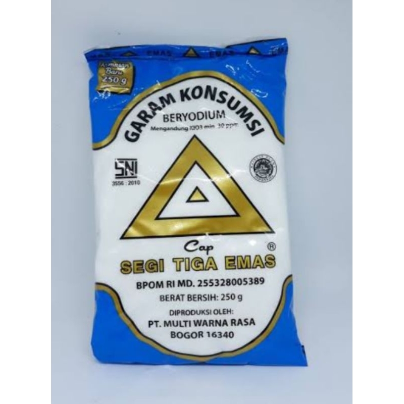 

garam konsumsi segi Tiga Emas 250gr