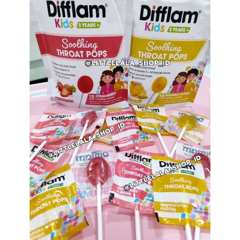 

Difflam Throat Pops/Manuka Honey Pops ECER/lollipop pereda sakit tenggorokan/gatal tenggorokan/permen tenggorokan anak