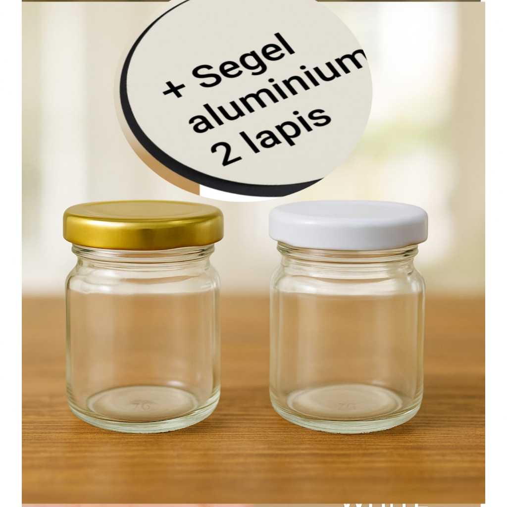 / 10 PCS  70ML BOTOL SILINDER JAR 70ML TUTUP PUTIH / TUTUP GOLD GROSIR / Botol Silinder kaca 70ml  +