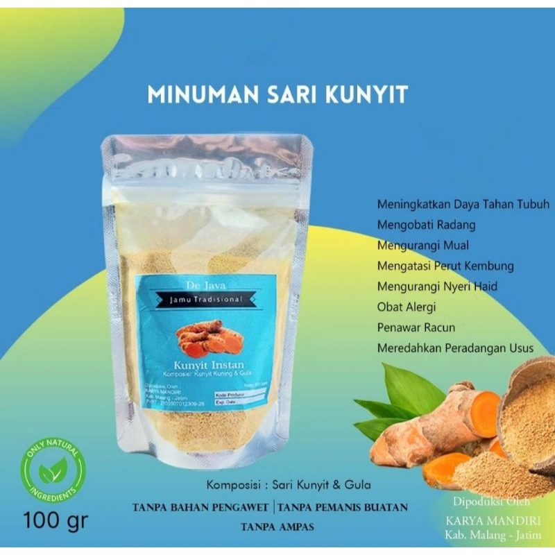 

Minuman Sari Kunyit Instan Bubuk Sari Kunyit Tanpa Ampas 100gr Herbal
