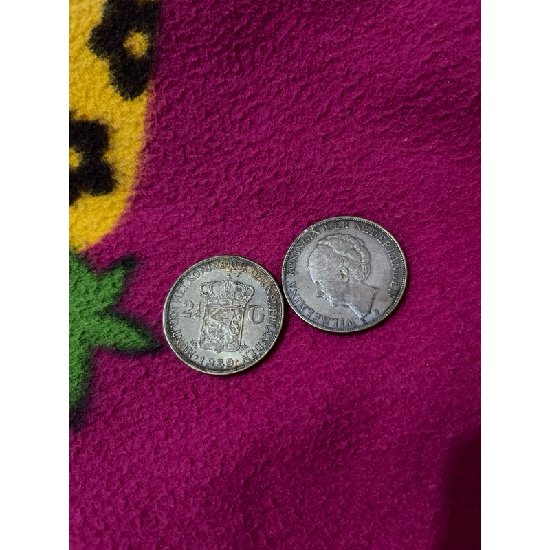 Uang Koin 2 ½ Gulden Belanda Tahun 1930 1939 - Munt Van Het Koningrijk Der Nederlanden / Wilhelmina 