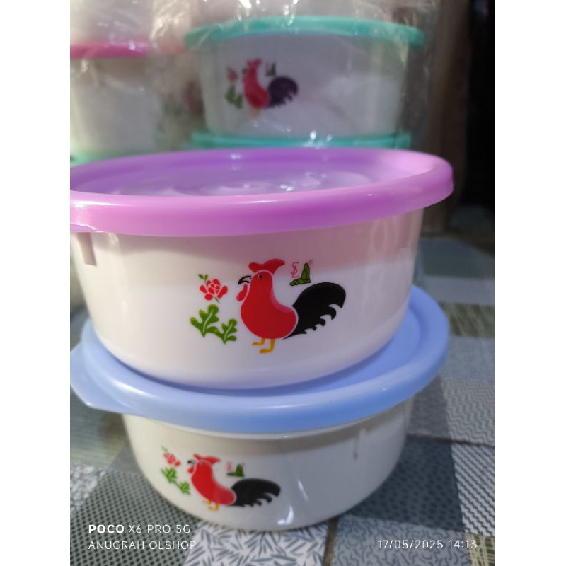 Mangkok Jago Plastik Tutup warna Mangkok Makan anak motif Jago