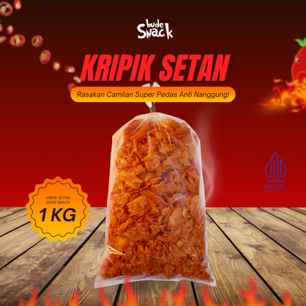 

Kripik Setan Pedas Level Neraka Bude Snack – Camilan Super Pedas Anti Nanggung!
