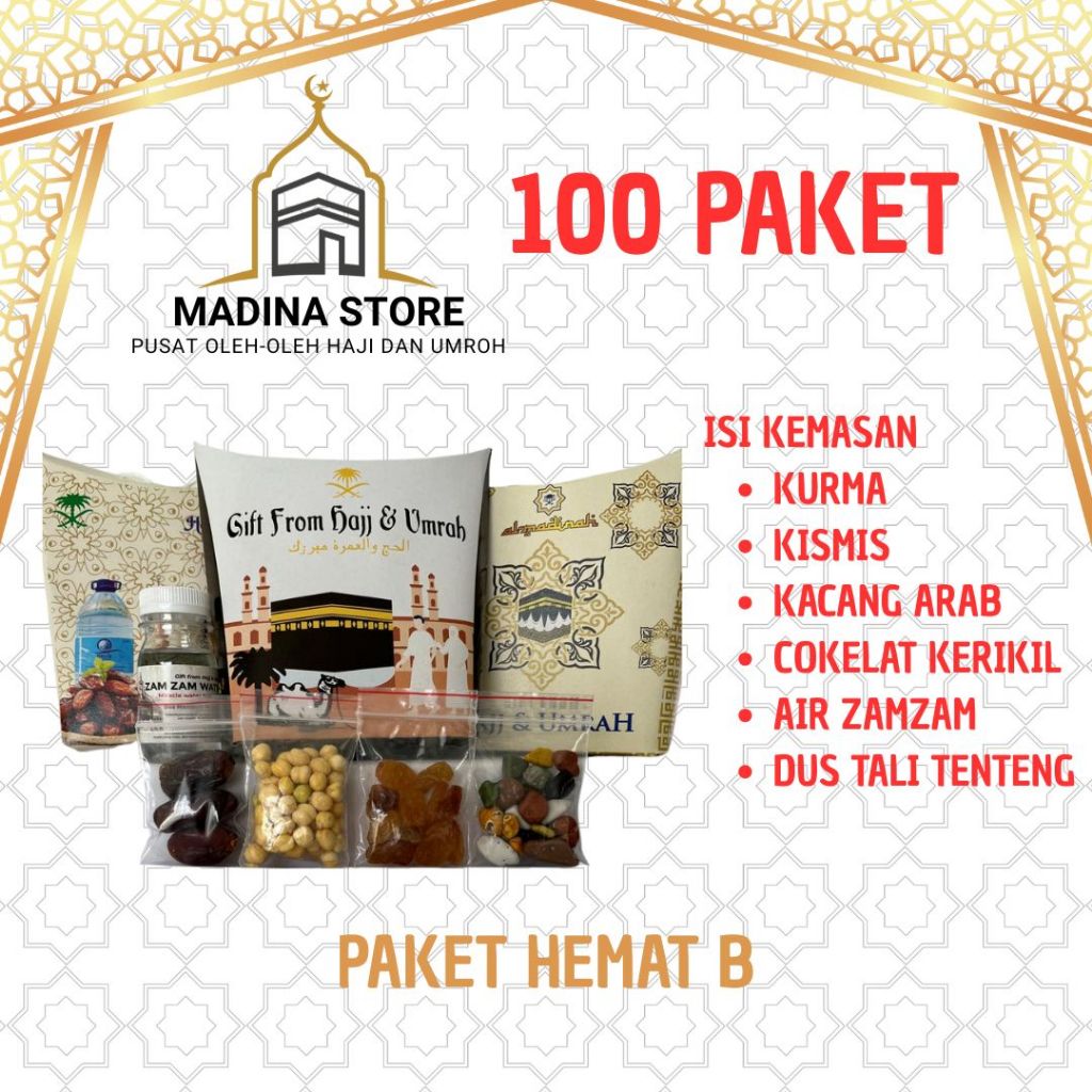

Paket Hemat 100pcs Oleh-oleh Haji dan Umroh Paket B isi Air Zamzam