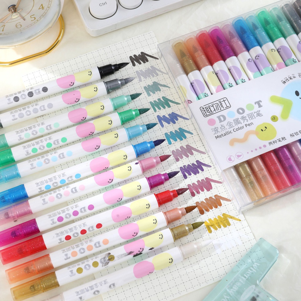 

KODE A89X 12pcs Brush Kuas Kaligrafi Brush Pen Lettering Drawing Pen Brushpen Mewarnai Penbrush Pena Warna Warni Spidol Highlighter Pen Brush Pastel Pink School Stuff Korea Alat Tulis barang aesthetic