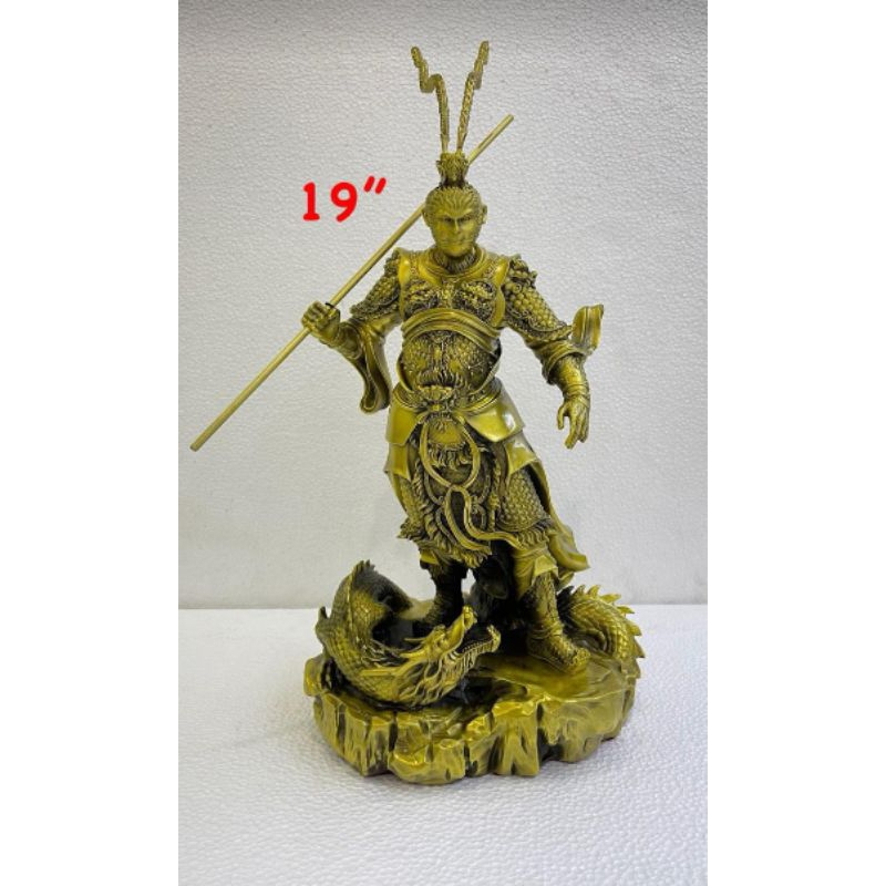 patung dewa kera sakti / sun go kong / tai sing - kuningan - kuningan  - 19inch