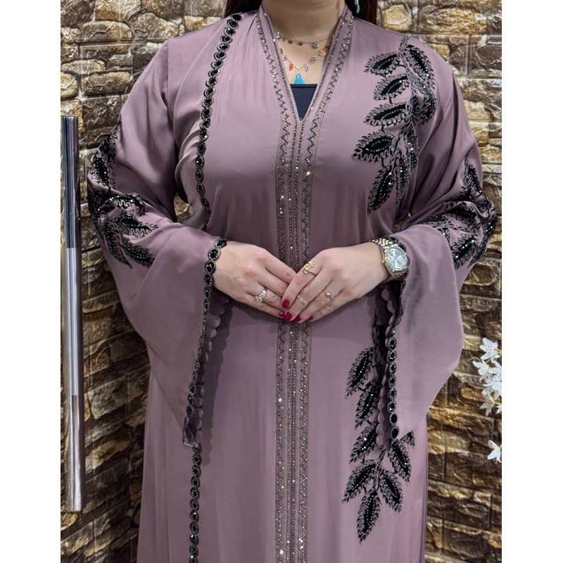 Abaya Mesir - Abaya Motif Daun Velvet Bludru