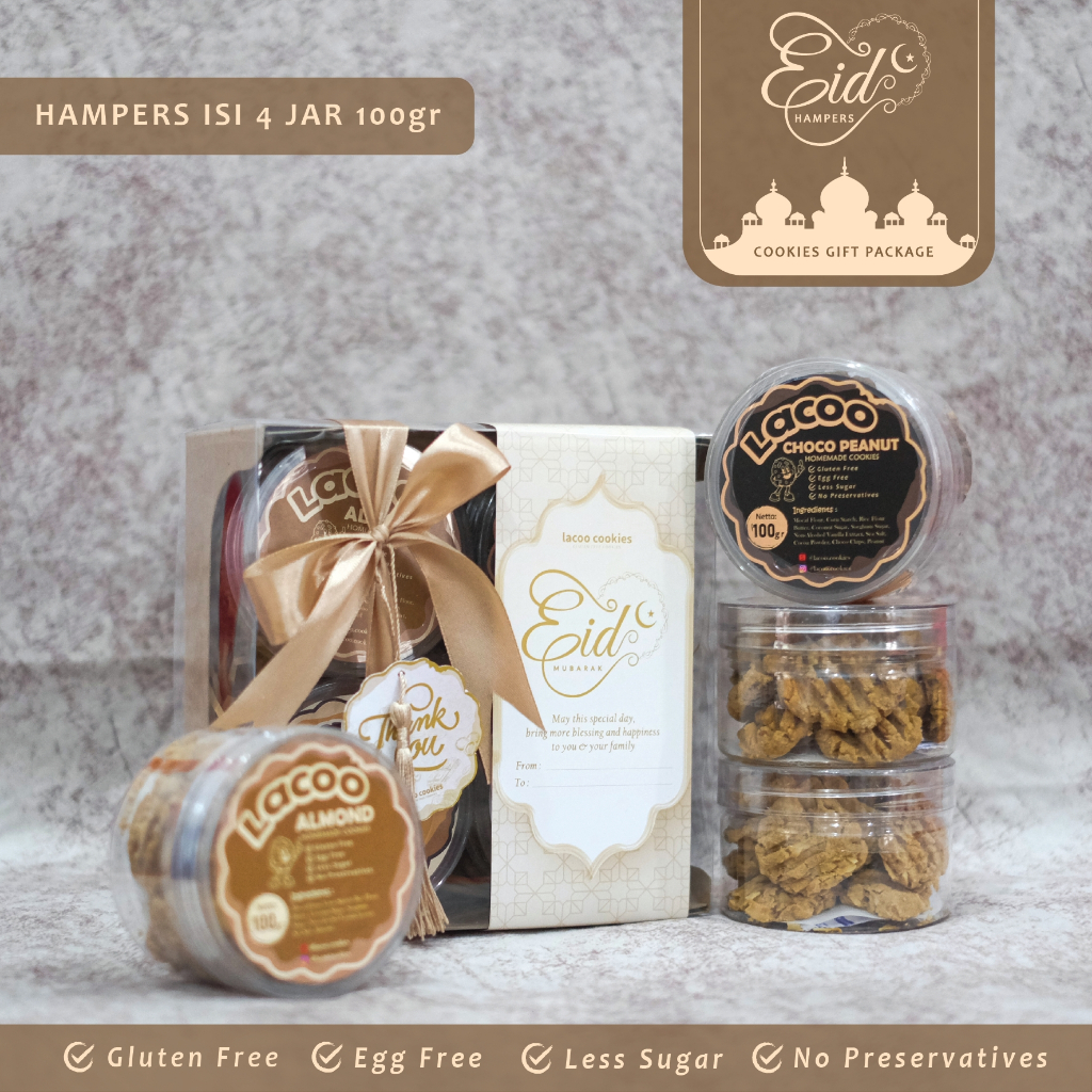 

Hampers Cookies - Paket Isi 4 - Gluten Free Cookies - Egg Free - Kue Kering - Lacoo Cookies