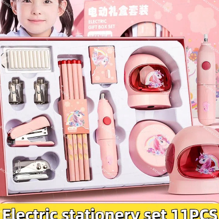 

Flash Sale Electric Stationery Set Set Alat Tulis Elektrik Rautan Penghapus Vacuum Pensil 11 In 1 Anak Alat Perkakas Belajar Anak Perempuan Kado