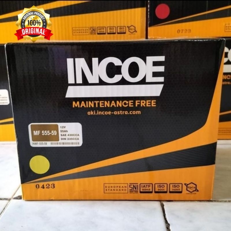 Aki Mobil Incoe 555-59 MF 12v 55Ah Accu Kering Siap Pakai