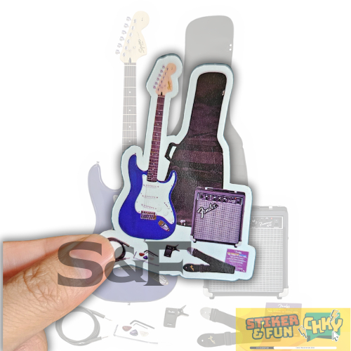 

Stiker Sticker Pack Vinyl Laminasi BLUE WHITE FENDER STRATOCASTER GUITAR SET