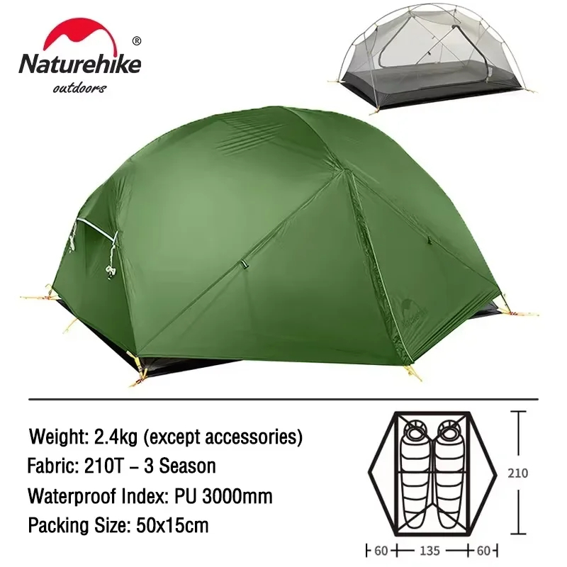 Naturehike Tenda Mongar NH19M002-J NH17T007-M Kapasita 2 orang 2P Bahan 210T Polyester