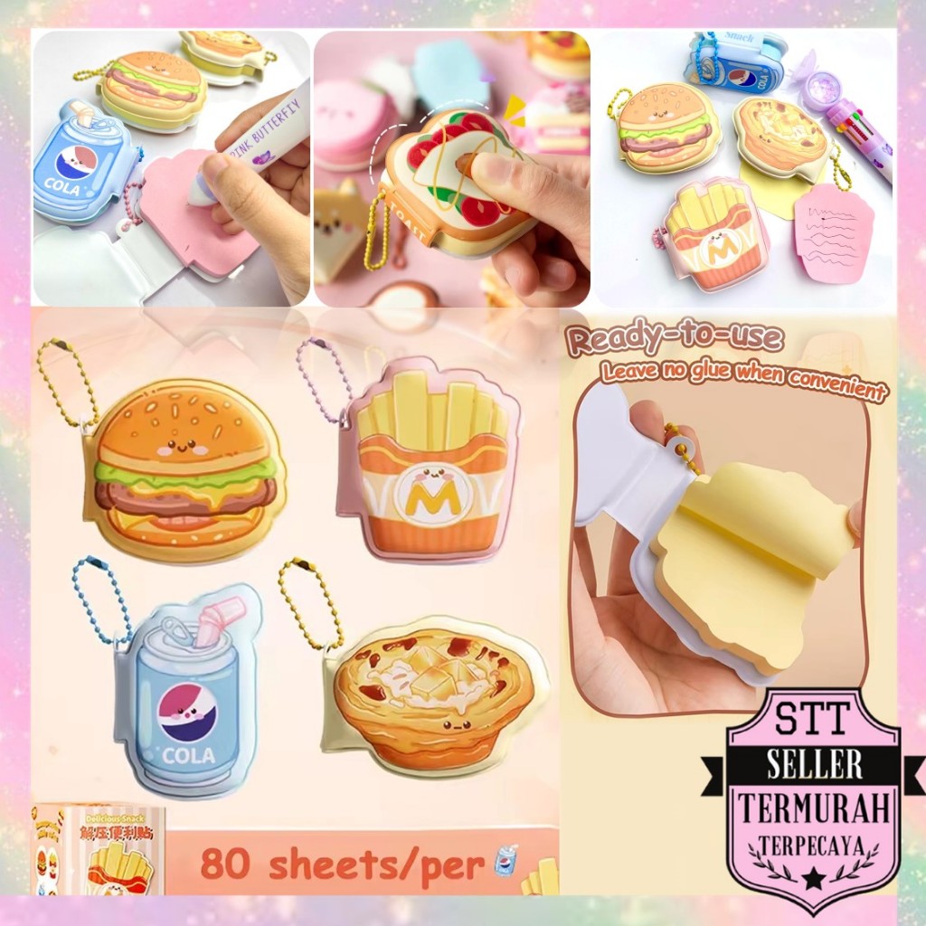 

STT Sticky Note Karakter Lucu 80 Lembar Mini Sticky Notes Dengan Rantai Gantungan Bentuk Makanan Notebook Mini Dengan Bantalan Empuk Squishy Kecil