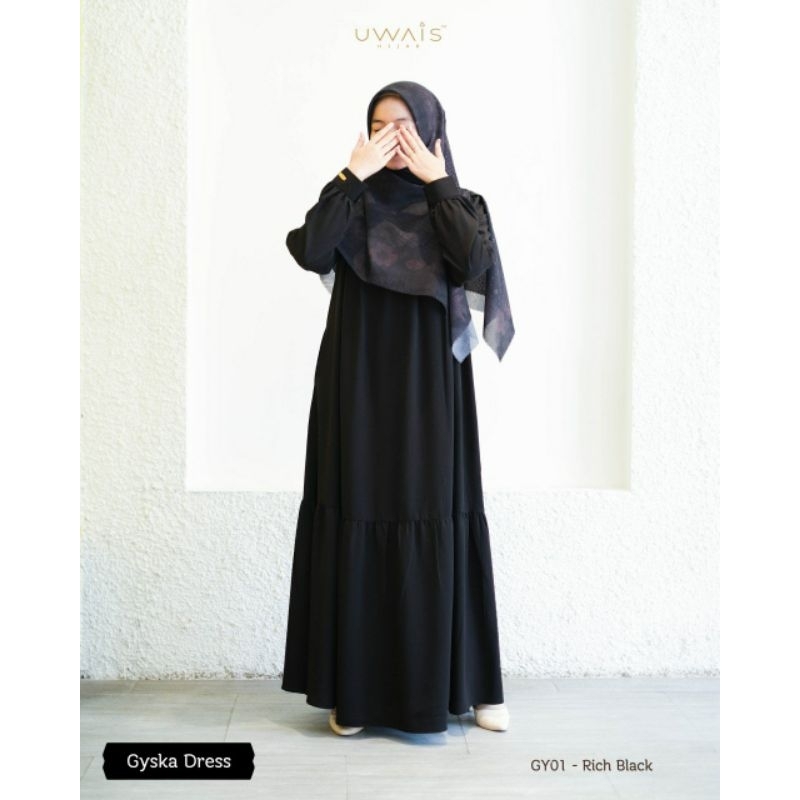 Gyska Dress Uwais/Gyska Dress By Uwais/Uwais Gyska Dress/Gamis Hitam Polos/Gyska Dress Rich Black