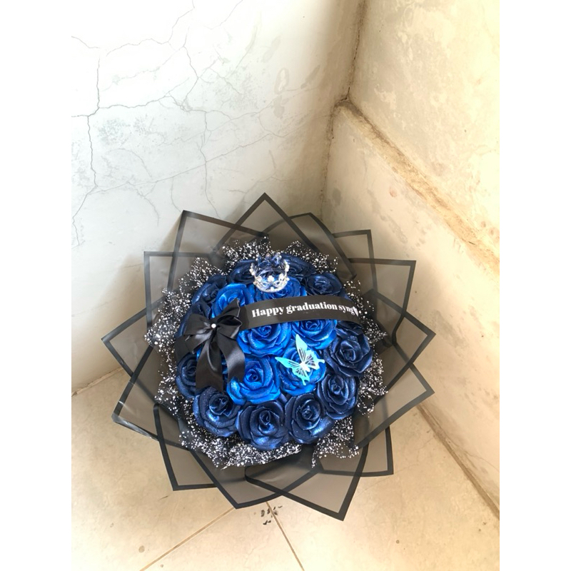 

buket pita satin biru 20 tangkai