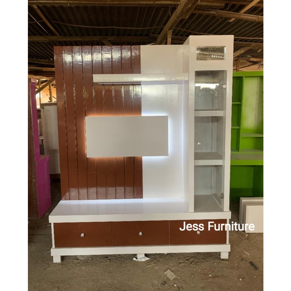 Partisi Backdrop TV ,Pajangan Tv Minimalis Modern , Pajangan TV 40inc , Partisi TV Unik Natural