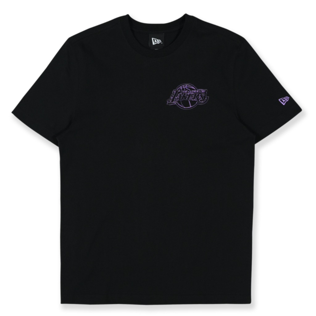 Kaos Pria New Era Los Angeles Lakers NBA League Scribble Black Short Sleeve T-Shirt