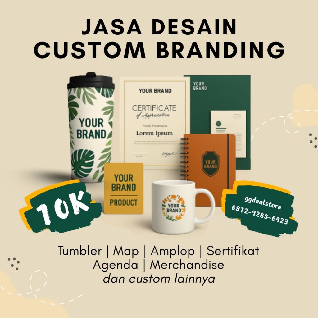 Jasa Desain Custom Branding | Tumbler, Map, Amplop, Sertifikat, Agenda, Merchandise, Mug, Handbag, T