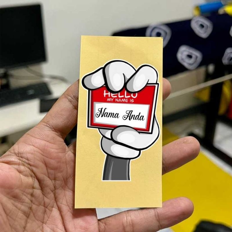 stiker lucu, custum nama anda sendiri, bis ganti nama anda, stiker nyala, hp, motor