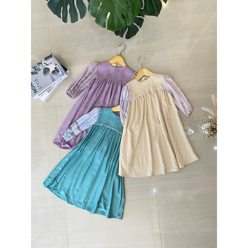 Naura Gamis Anak Rayon mix Polo Linen