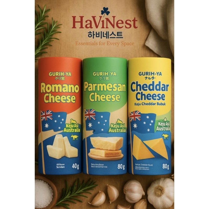

Gurih-ya Parmesan Cheese, Romano Cheese, Cheddar Cheese, Keju Tabur Mpasi Anti GTM Anak Makan Lahap Bergizi