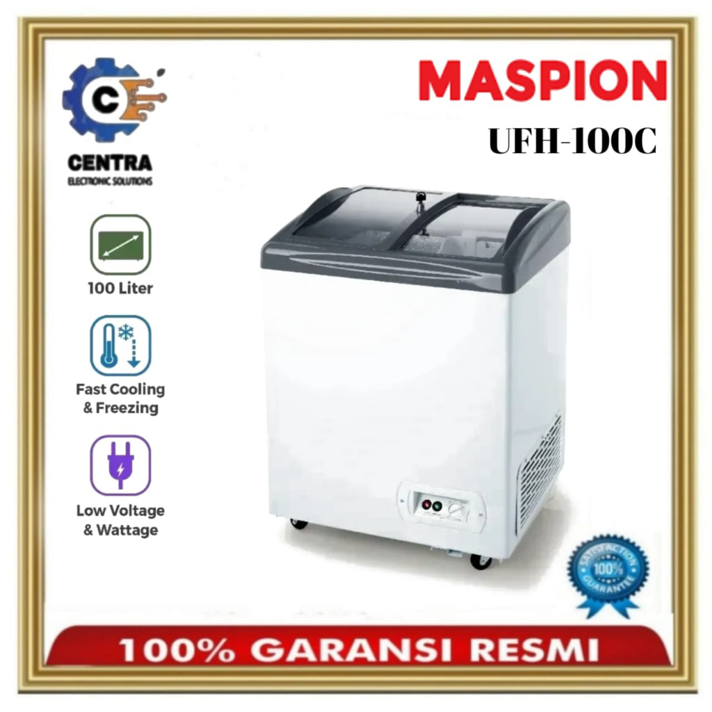 Maspion Chest Freezer Box 100 Liter Sliding Glass UFH100C-GY
