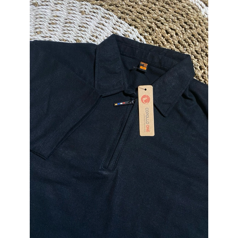 kaos kerah Polo shirt zipper pria polo lengan pendek varian warna hitam Maroon navy abu mustard hija