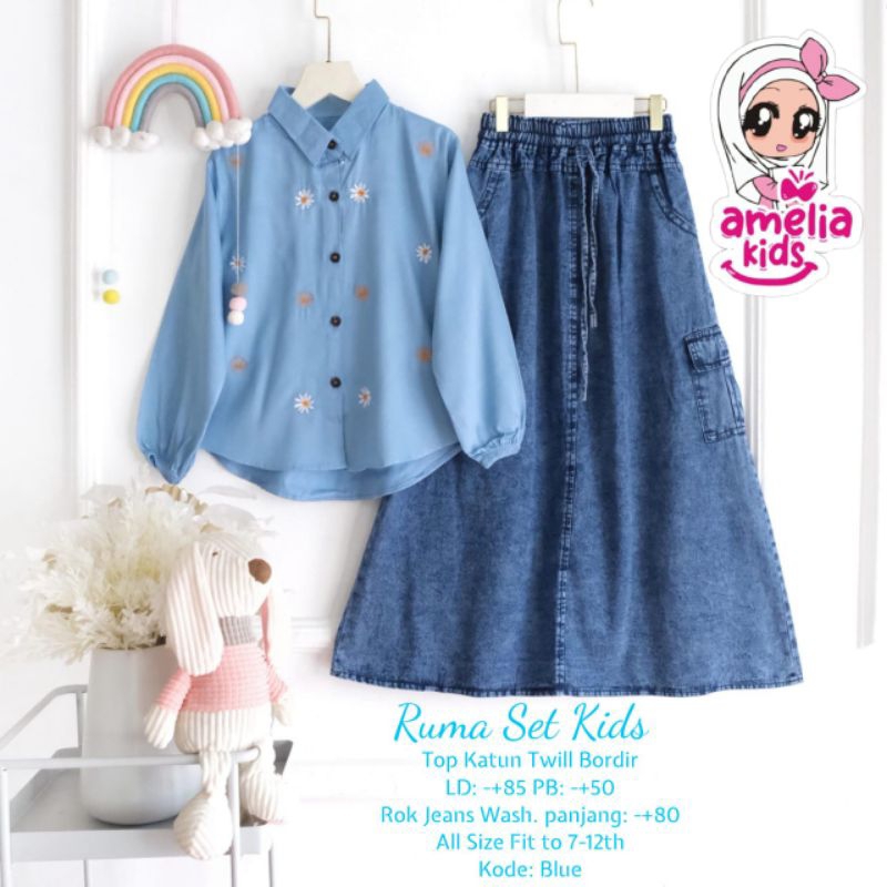 Ruma Set Kids Atasan Katun Rok Jeans (Amelia Kids)