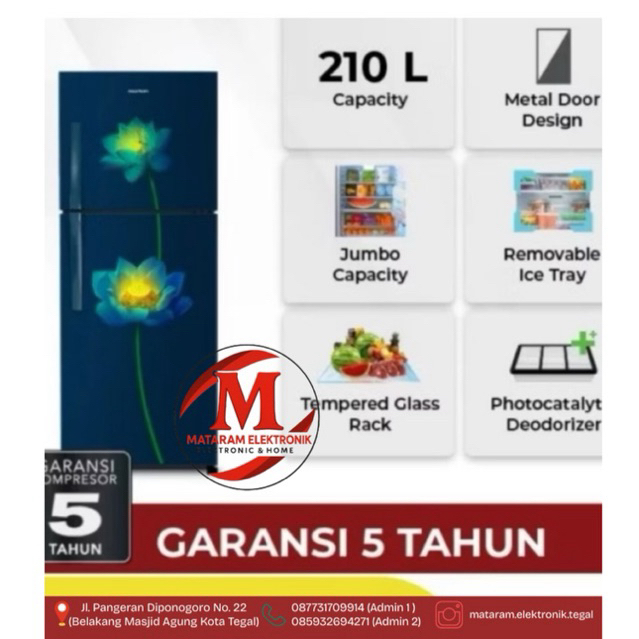 POLYTRON KULKAS 2 PINTU METALLIC PRB-217LB/PR