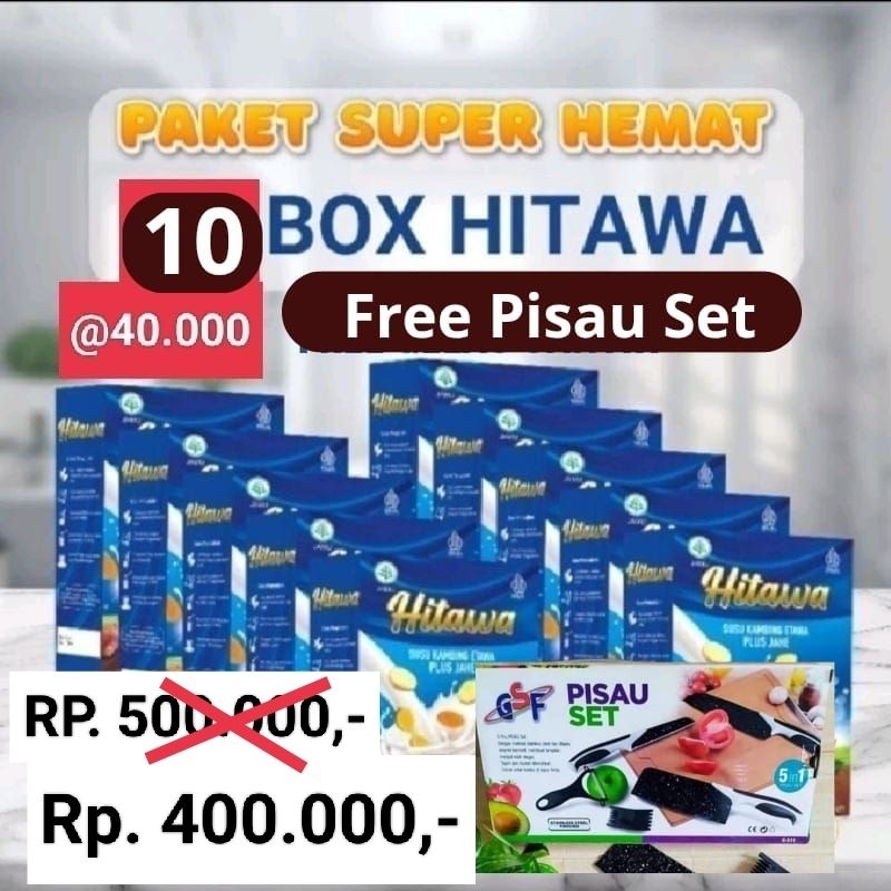 

(GRATIS PISAU SET) PAKET 10 BOX HITAWA SUSU KAMBING ETAWA PLUS JAHE & TEMULAWAK