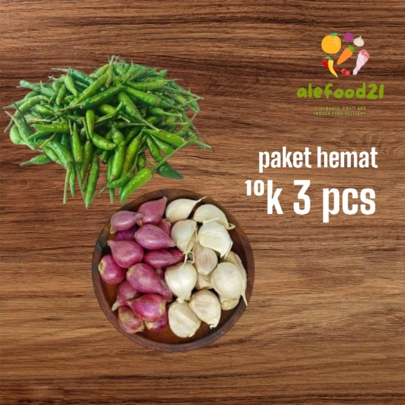 

Paket hemat cabe rawit ijo plus bawang merah putih