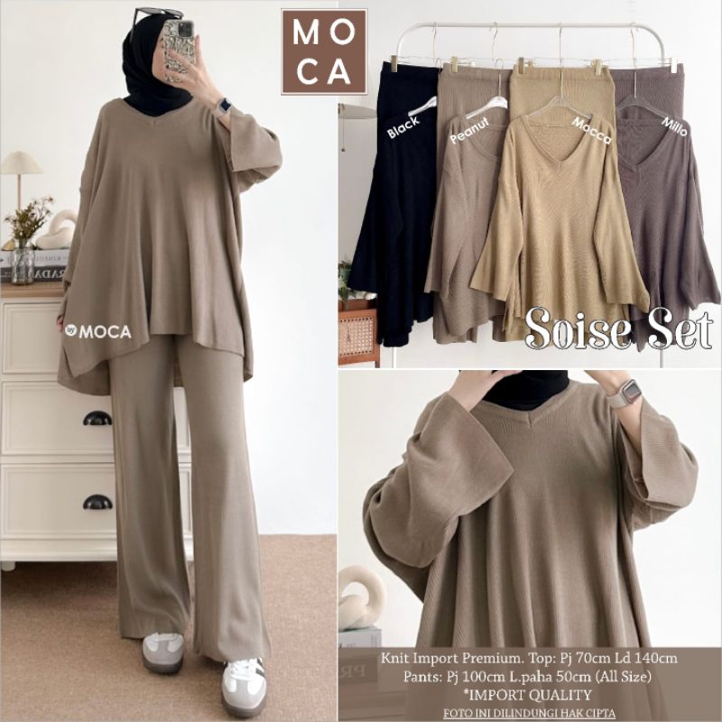 Soise Set Setelan Oneset Jumbo Allsize Premium Knit Uniqlo Original Ori Moca Berlabel