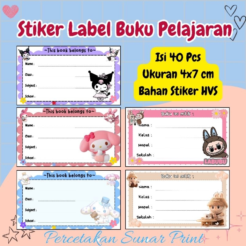 

SANRIO / KUROMI / LABUBU /STIKER LABEL BUKU PELAJARAN NO CUSTOM