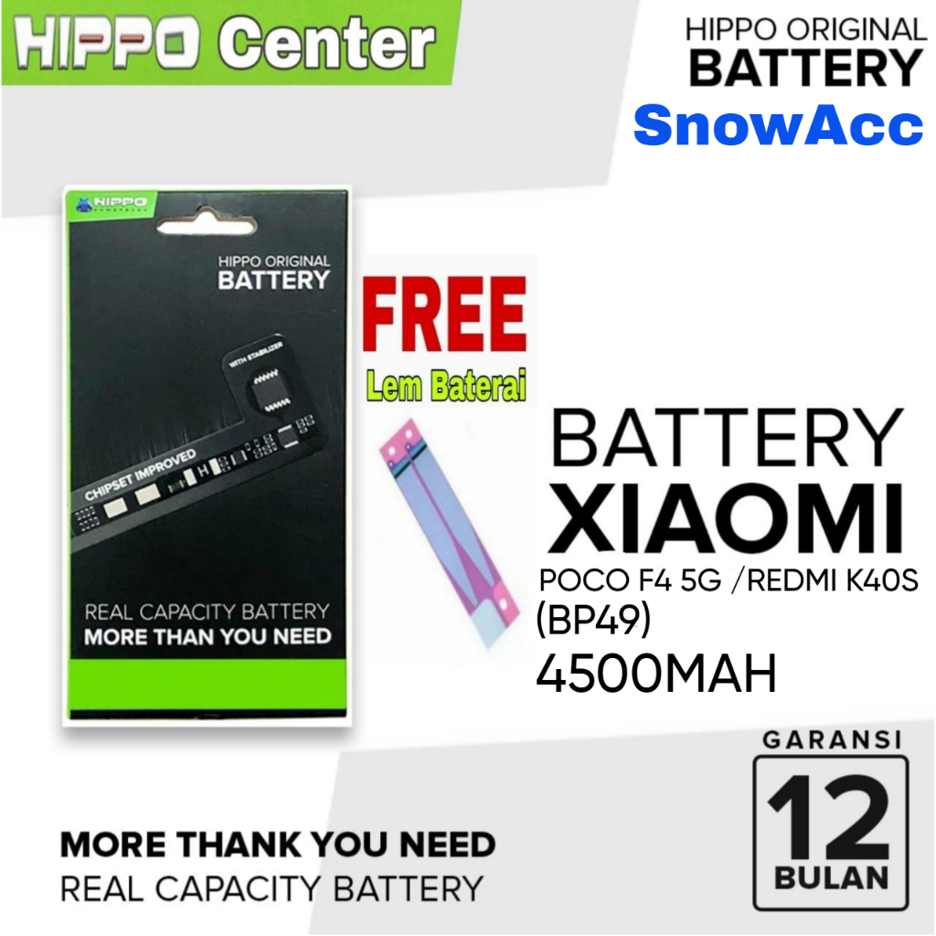 Baterai Hippo XIAOMI POCO F4 5G / REDMI K40S Battery 4500MAH Kode Baterai BP49 / BP 49 / BP-49