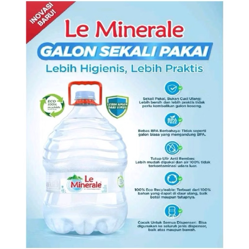 

LEMIN GALON LE MINERALE GALON ISI 15 LITER GALON SEKALI PAKAI LEMINERAL