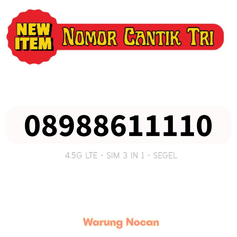 Kartu Perdana Tri Nomor cantik 3 three tri 11 digit 11110