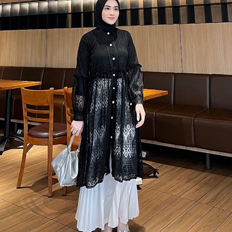 Bisa Cod  Black Outer Brukat Cardigan Brokat Lengan Panjang atasan outher brukat Outer Brokat outer 