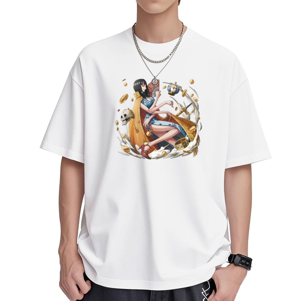 Humcustom  ONE PIECE Kaos Fashion Unisex Pria Wanita Handmade Cotton T - Shirt Putih NamiTreasureThr
