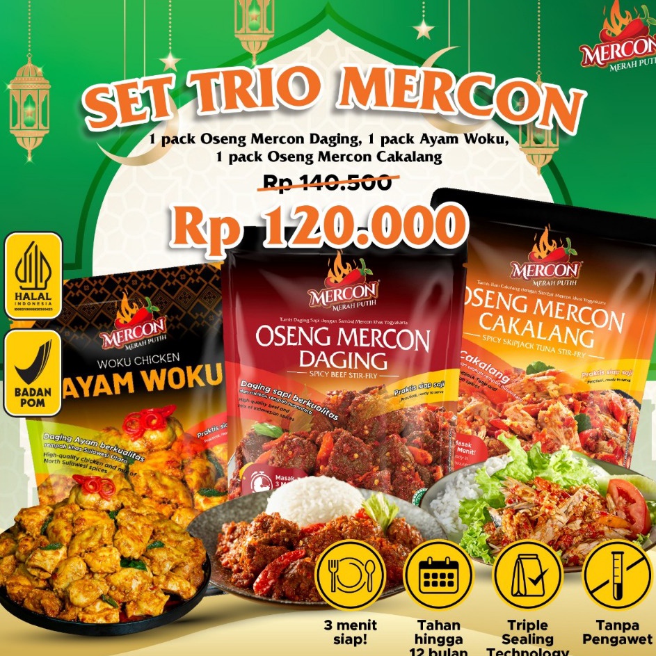 

Terbaru Mercon Merah Putih Set Trio Mercon isi 3 Pack Lauk Pedas Siap Saji DAGING AYAM WOKU CAKALANG