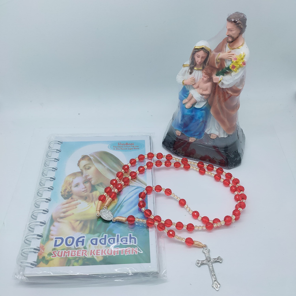 Paket Doa Katolik Lengkap | Rosario + Patung Keluarga Kudus + Buku Doa Sumber Kekuatan