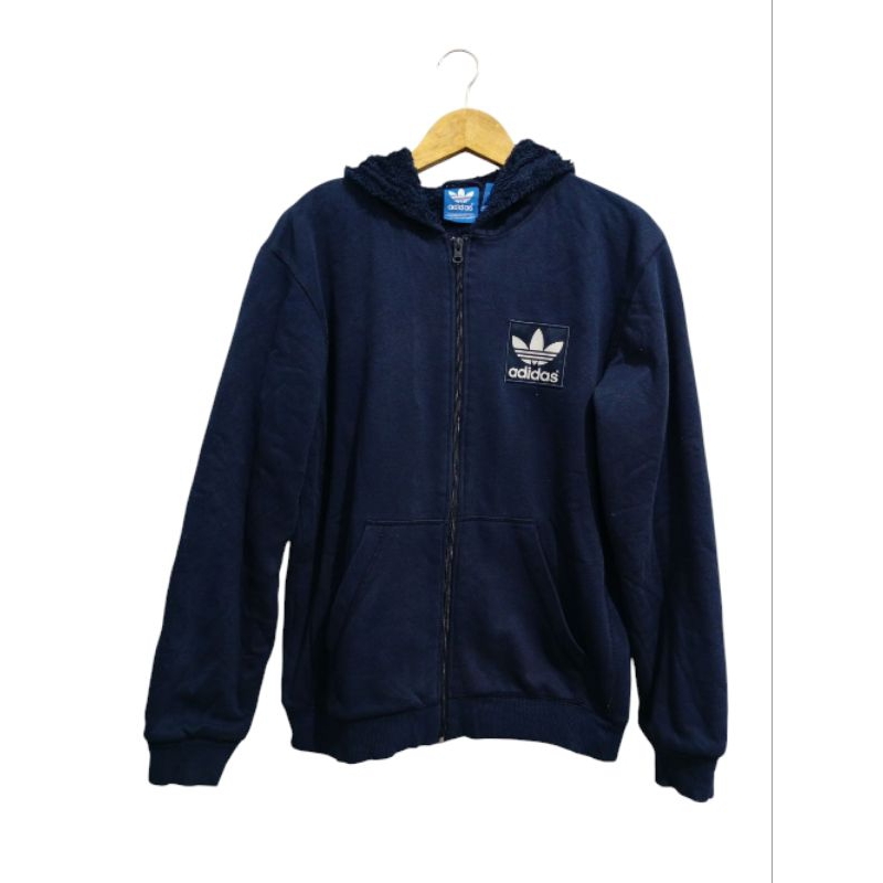 preloved hoodie zipper Sherpa adidas biru size L