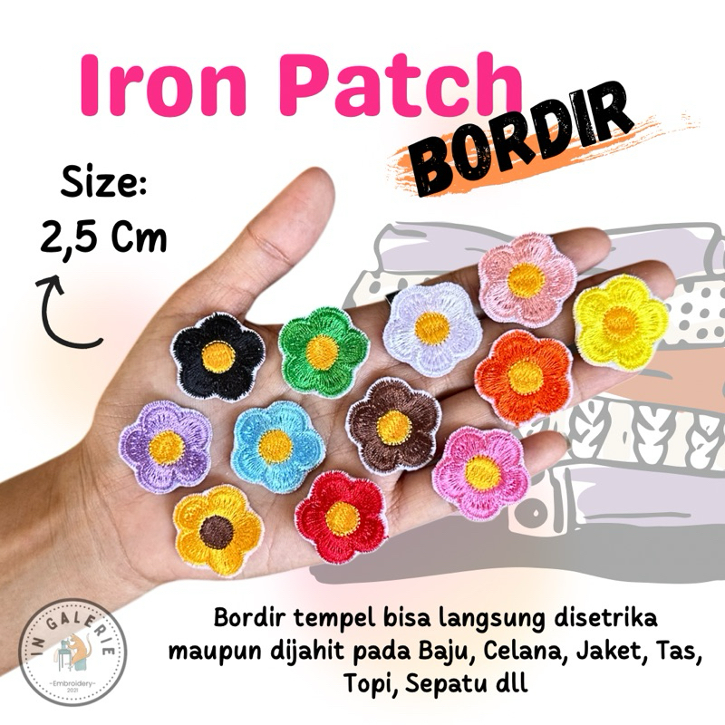 ( SDH ADA LEM TINGGAL SETRIKA ) Emblem Bordir Bunga Timbul Iron Patch Flower mini bordiran Bordil St