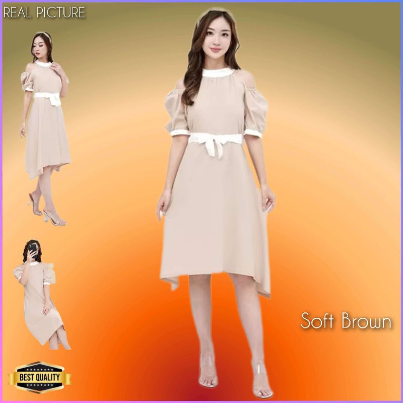 Gaun Midi Dress Pesta Wanita Jieza LD 100 Jumbo LD 130 Bigsize Soft Brown