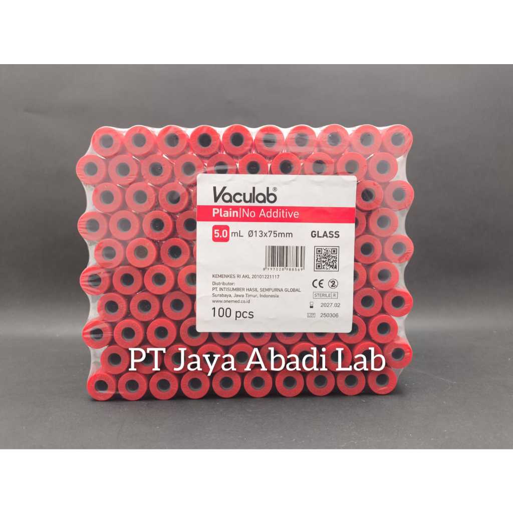 Vaculab plain tabung darah 5ml 5 ml 5cc 5 cc pak box isi 100 vacutainer vacuum tube merah