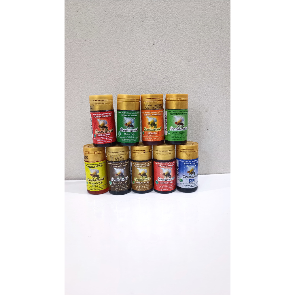 

PEWARNA MAKANAN CENDRAWASIH BIRU/ COKLAT MUDA/ COKLAT TUA/ DARK CHOCO/ HIJAU APEL/ HIJAU MUDA/ HIJAU TUA/ HITAM/ KUNING MUDA/ KUNING TELUR/ MERAH MUDA/ MERAH TUA/MERAH CABE/ORANGE/UNGU