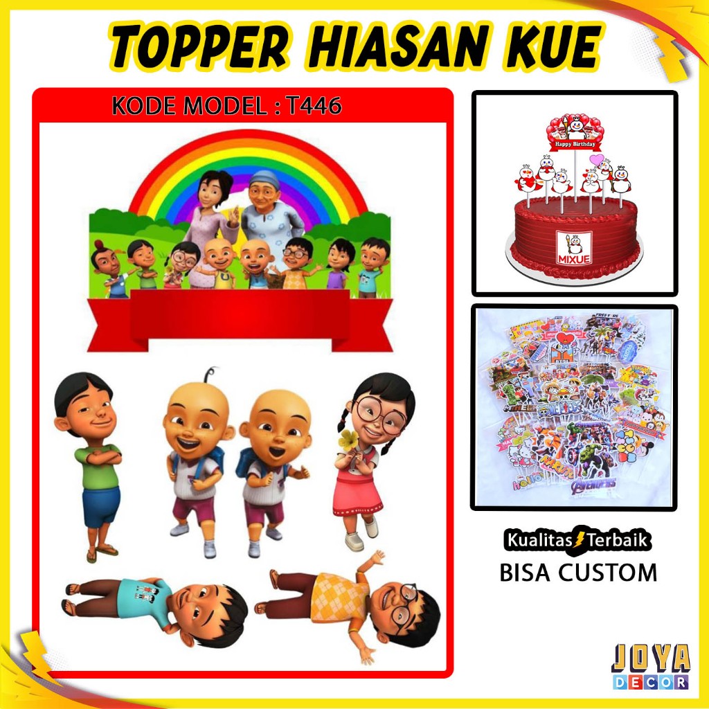 TOPPER KUE KARAKTER UPIN & IPIN , TOPPER CAKE UPIN & IPIN , TOPER HAPPY BIRTHDAY , HIASAN KUE KARAKT