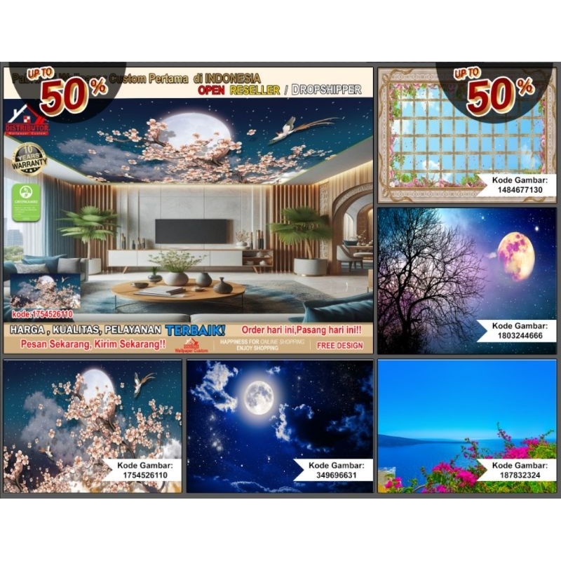 Wallpaper Dinding Custom 3D Tema Sky | Wallpaper Sky | Wallpaper Langit | Wallpaper Tema Moon | Wall