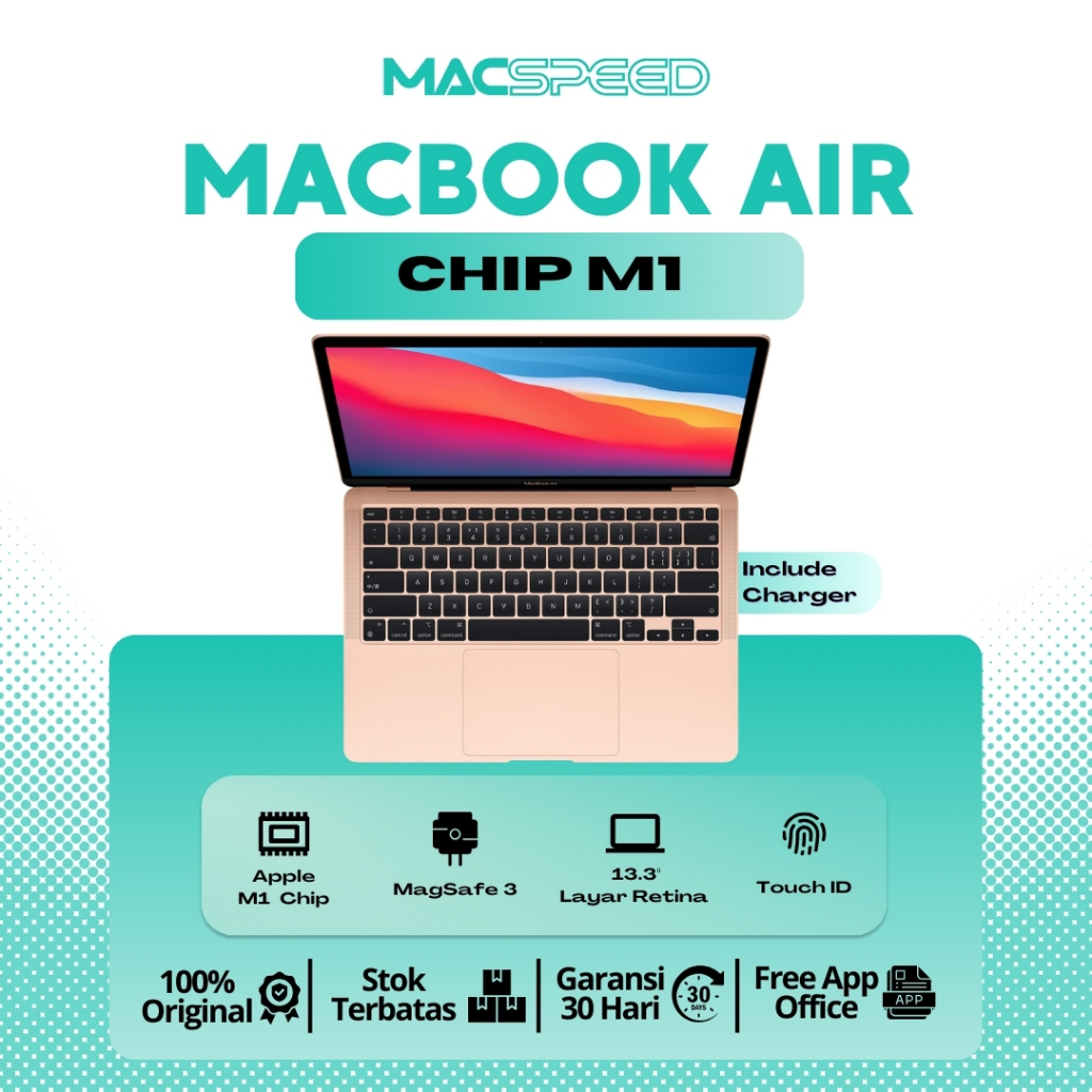 Macbook Air M1 2020 13 Inch 8/256GB 8/512GB Second Original Space Grey Gold Silver Bergaransi