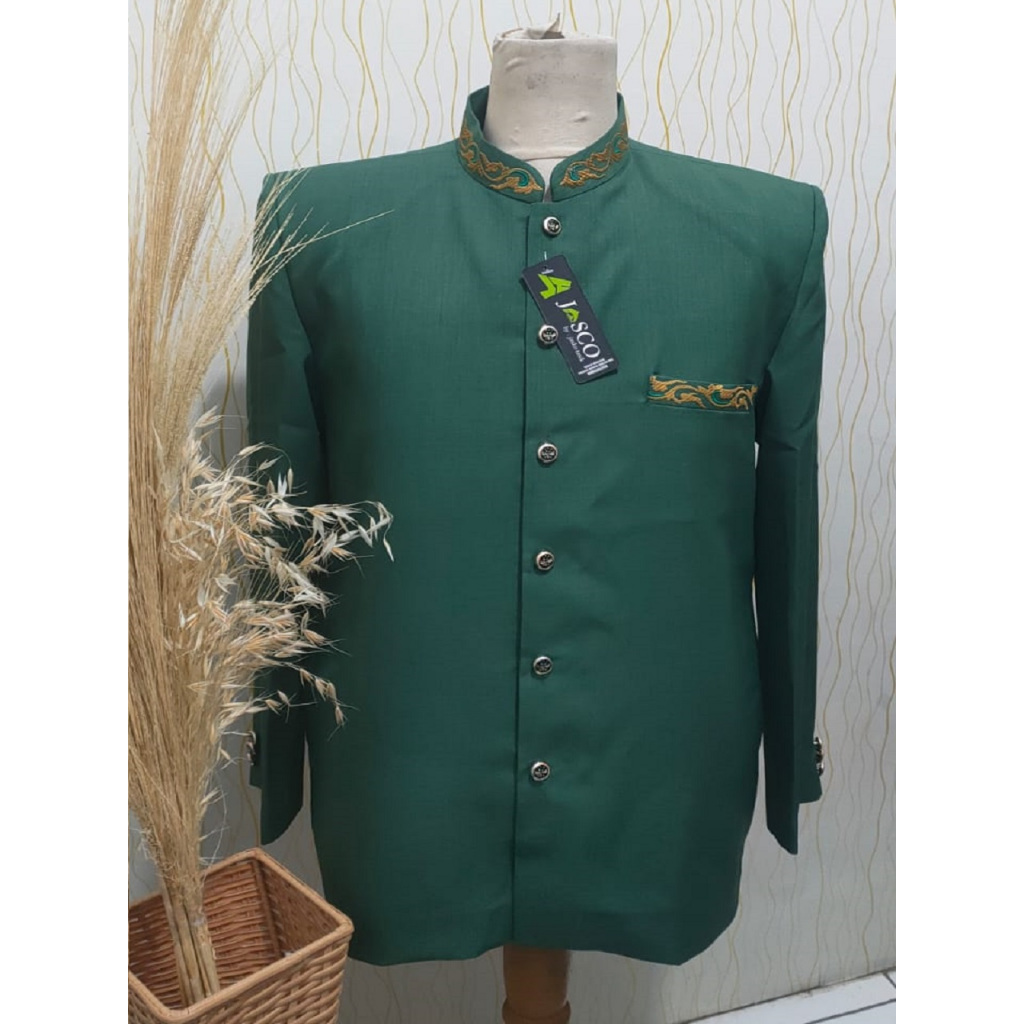 Jasko Hijau NU Bordir Kerah Saku Jas Koko Pria Baju Koko Wol Novus Merek Jasco Tasik Original