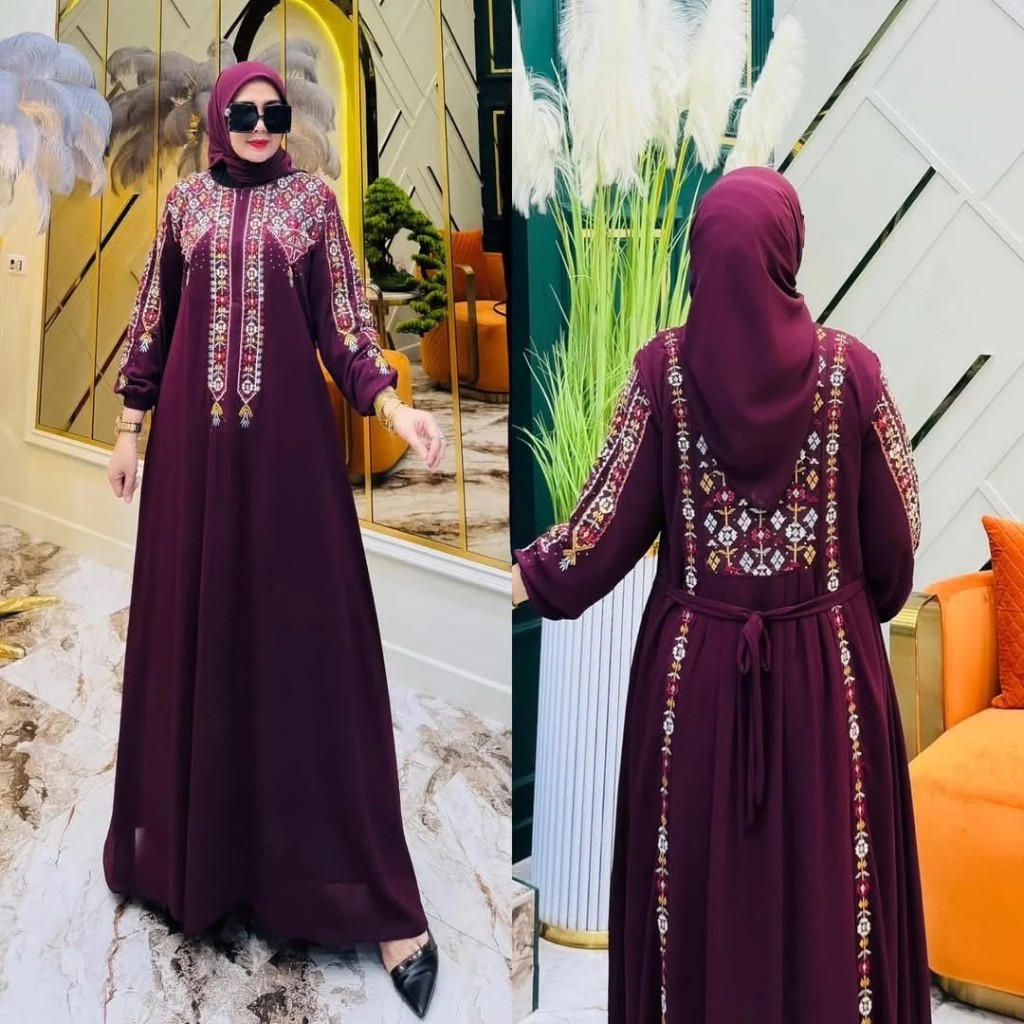 Alia Dress gamis brukat bordir 2025 terbaru lebaran mewah/dres bordir bunga timbul kondangan mewah k